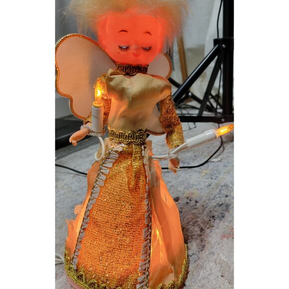 VTG‎ Angel ChristmasTree Topper 10" Gold Sparkle Plastic Vinyl Retro MCM Works - Picture 8 of 15